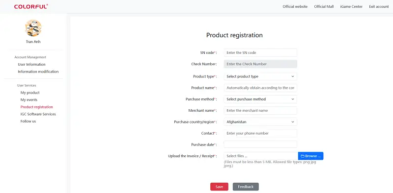 Truy cập vào đường link đăng ký: chương trình Colorful tặng 1 năm bảo hành VGA 